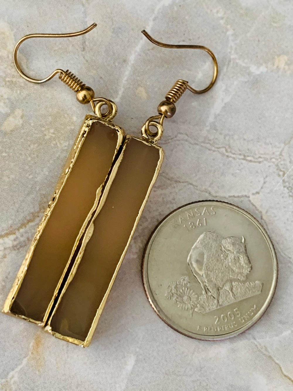 Gold-Tone Brown Druzy Bar Drop Earrings - Picture 3 of 4